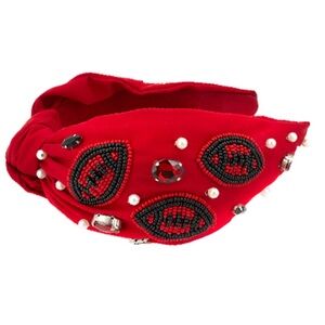 FOOTBALL Beaded Headband - RED & BLACK